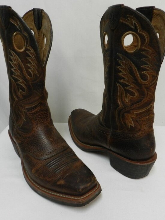 Ariat Men Size 9 M Leather Heritage Roughstock Cowboy boots embroidered brown main image 10